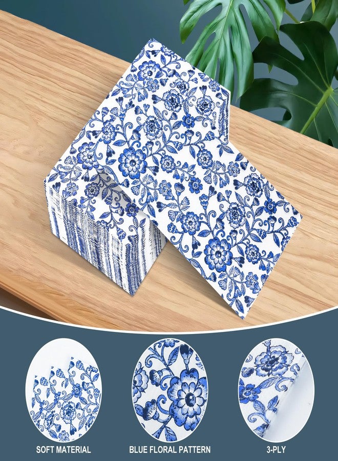 AimFun Blue Floral Guest Napkins Disposable Blue and White Hand Towels Decorative Watercolor Spring Flowers 3 Ply Paper Napkins for Bathroom Toilet Powder Room Dinner Christmas Party Supplies (100) - Image 3